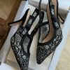 Embroidered Pointed Slingback Heels - Black Embroidered Pointed Slingback Heels - Black