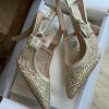 Embroidered Pointed Slingback Heels - Cream Embroidered Pointed Slingback Heels - Cream