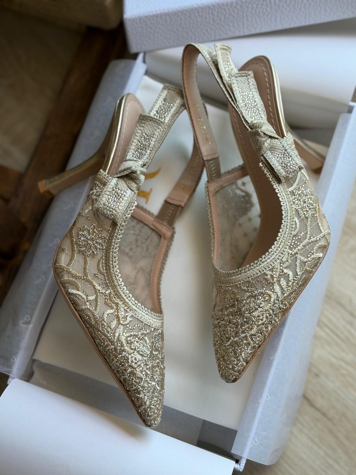 Embroidered Pointed Slingback Heels - Cream Embroidered Pointed Slingback Heels - Cream