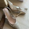 Embroidered Pointed Slingback Heels - Cream Embroidered Pointed Slingback Heels - Cream