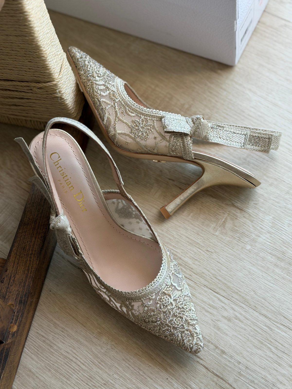 Embroidered Pointed Slingback Heels - Cream Embroidered Pointed Slingback Heels - Cream