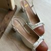 Bow Cap-Toe Block Heels - Cream / Tan