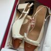 Bow Cap-Toe Block Heels - Cream / Tan