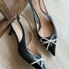 Bow Pointed Slingback Heels - Black