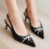 Bow Pointed Slingback Heels - Black