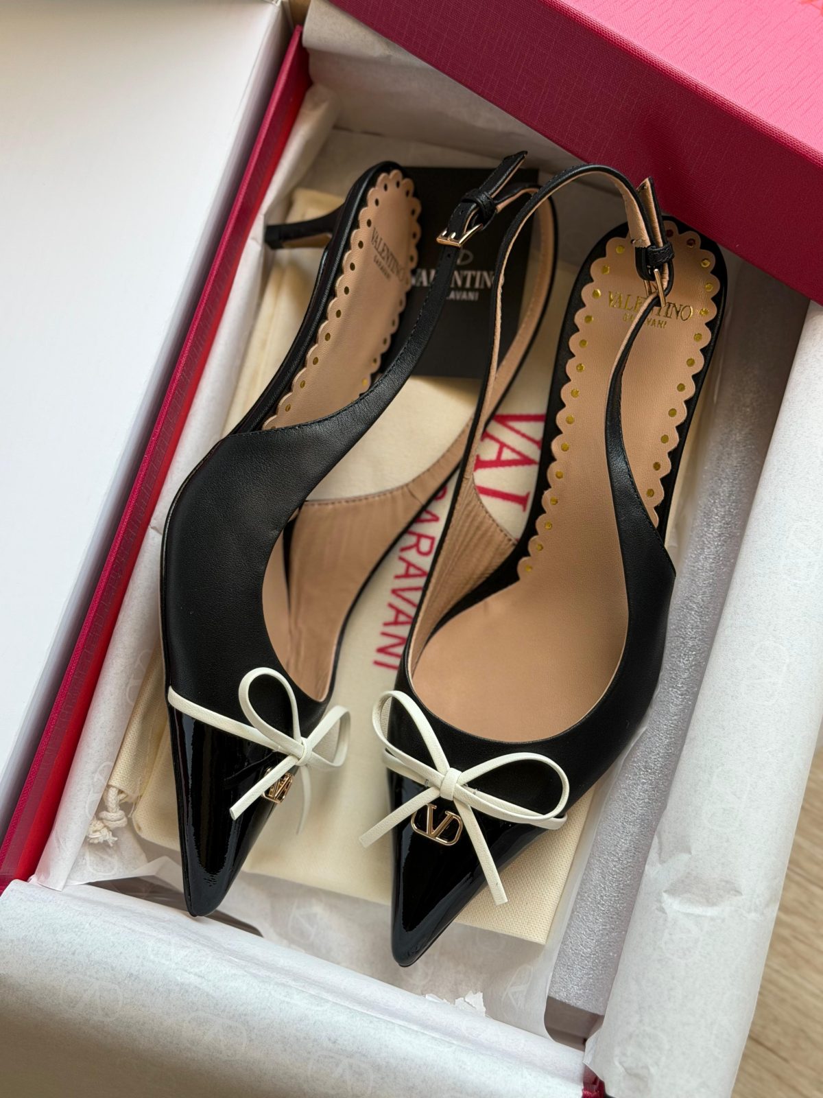 Bow Pointed Slingback Heels - Black