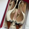 Bow Pointed Slingback Heels - Cream / Tan