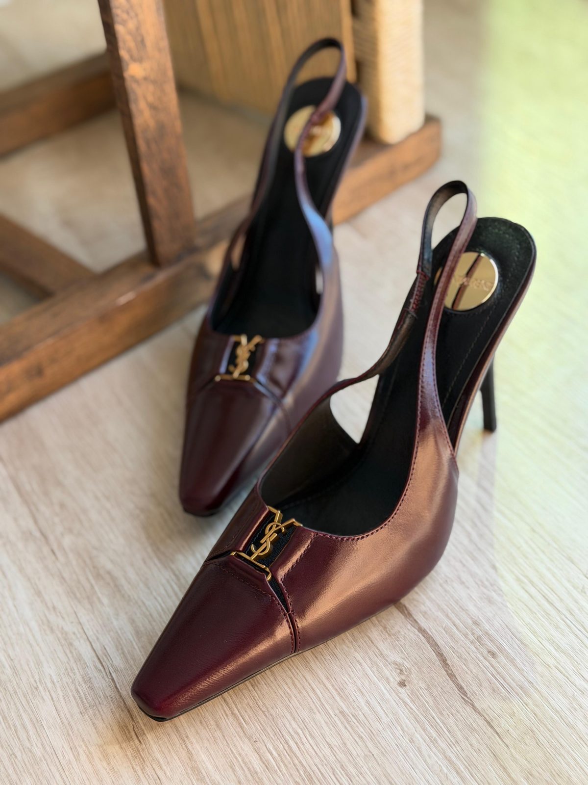 Gold-Detail Slingback Heels - Burgundy Gold-Detail Slingback Heels - Burgundy