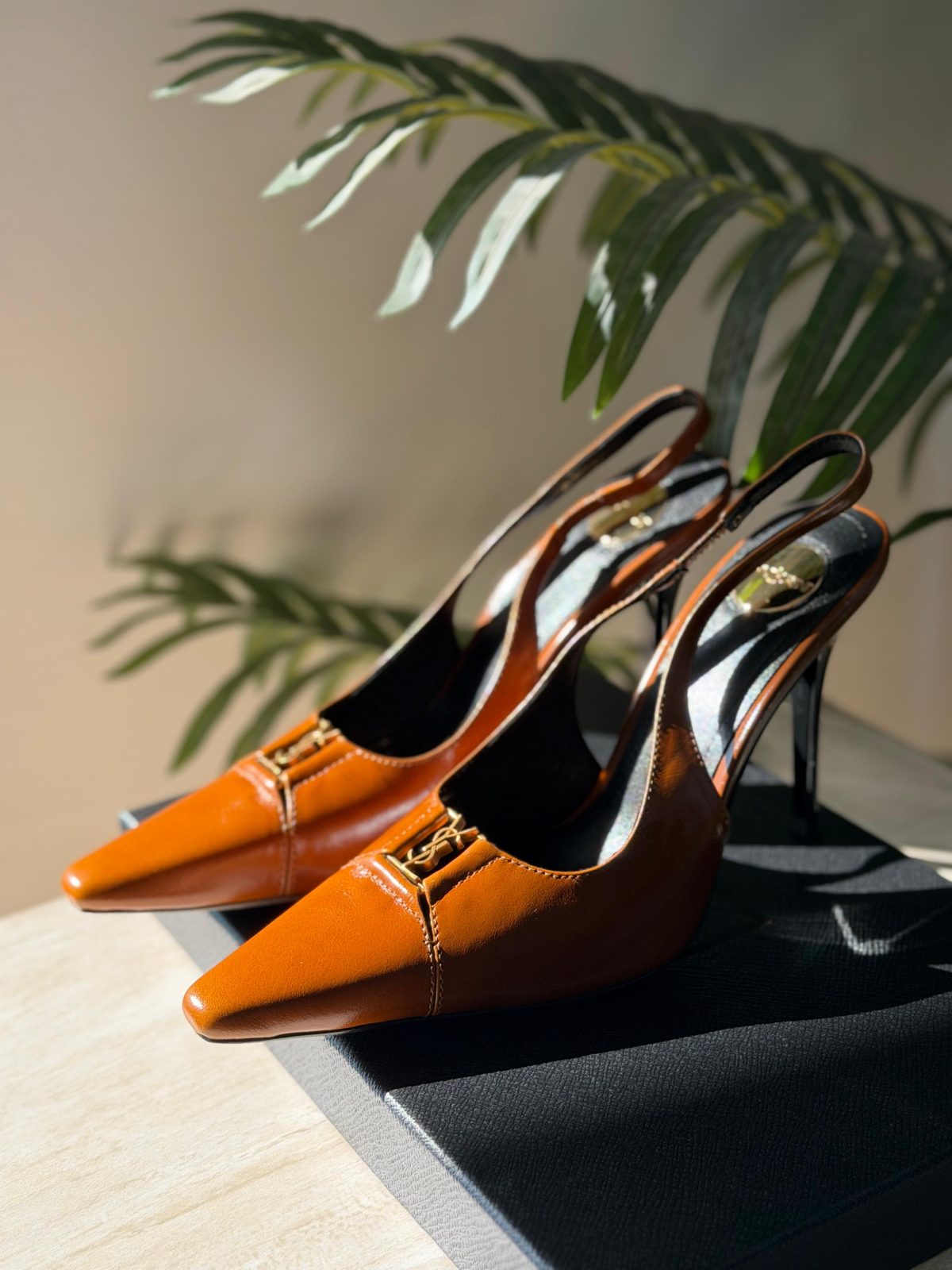 Gold-Detail Slingback Heels - Orange Gold-Detail Slingback Heels - Orange