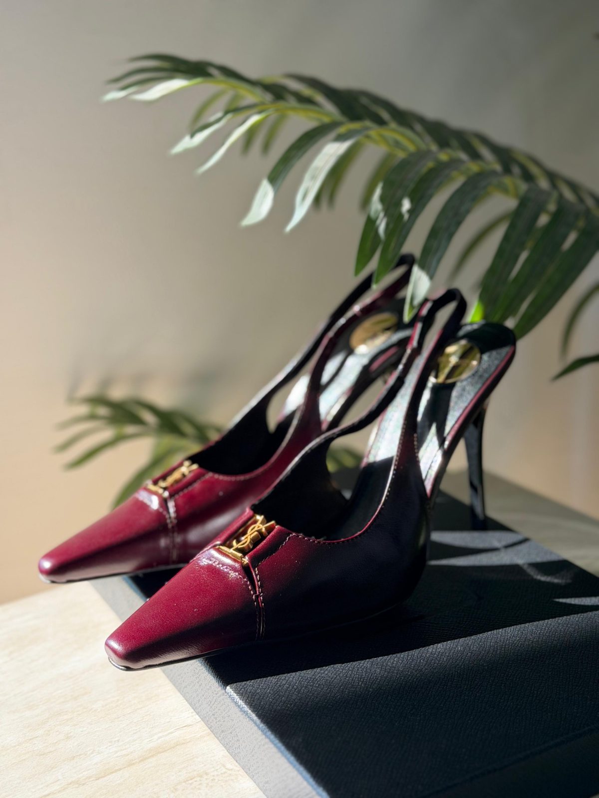 Gold-Detail Slingback Heels - Burgundy Gold-Detail Slingback Heels - Burgundy