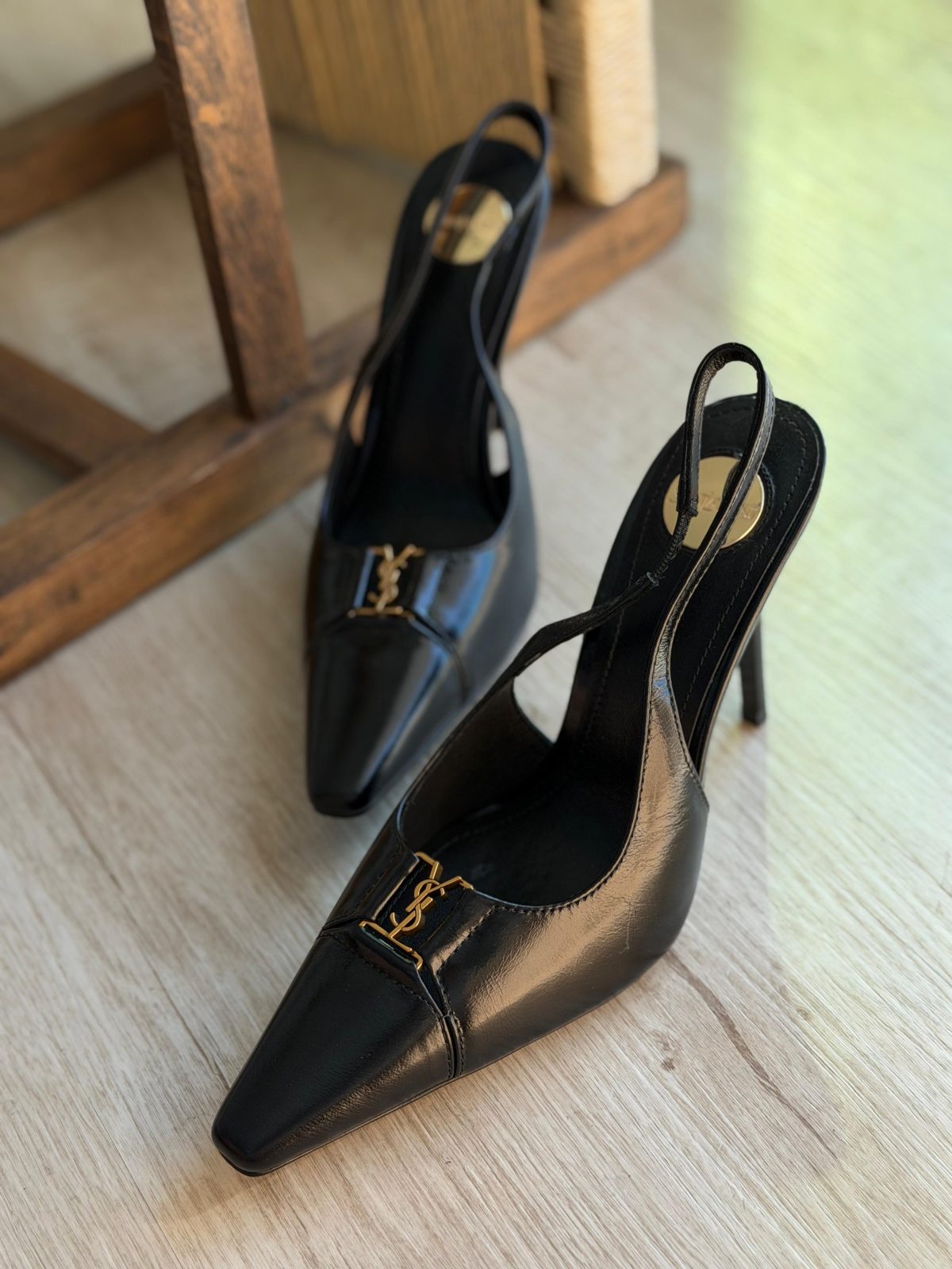 Gold-Detail Slingback Heels - Black Gold-Detail Slingback Heels - Black