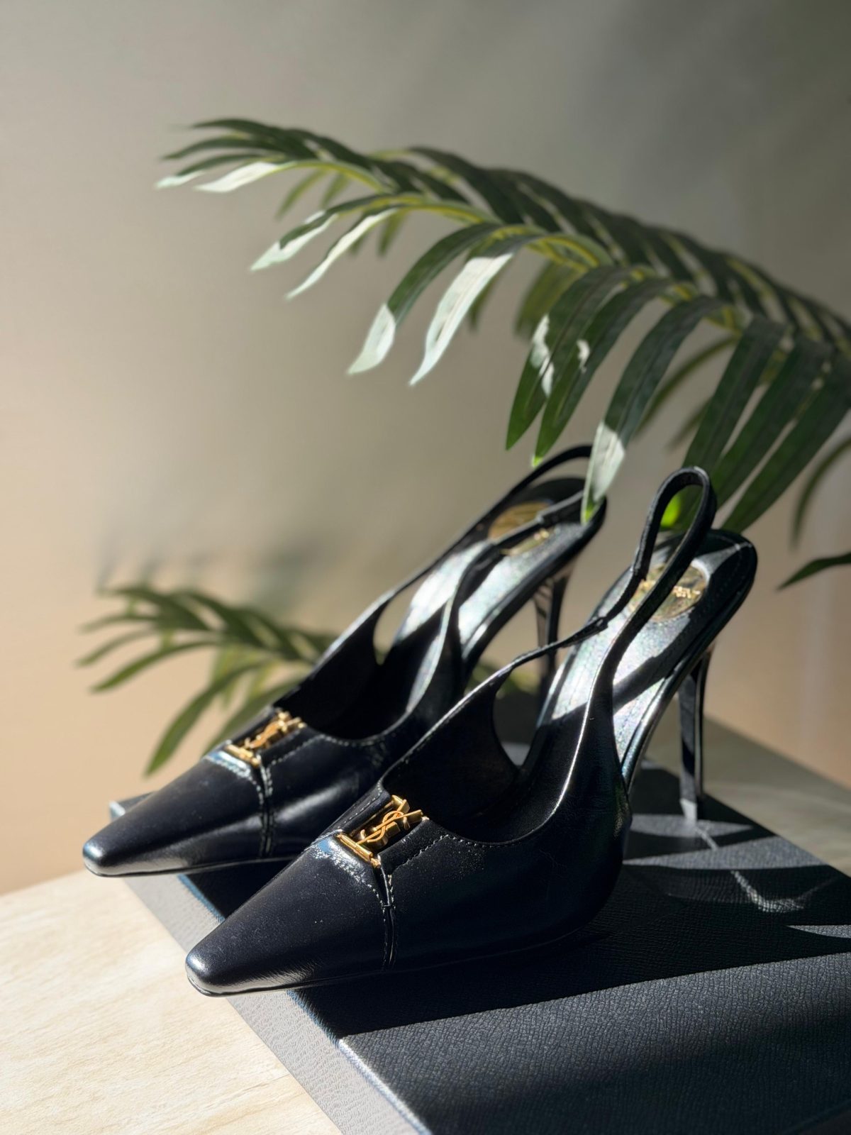 Gold-Detail Slingback Heels - Black Gold-Detail Slingback Heels - Black