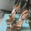 Beaded Ankle-Strap Sandals - Gold