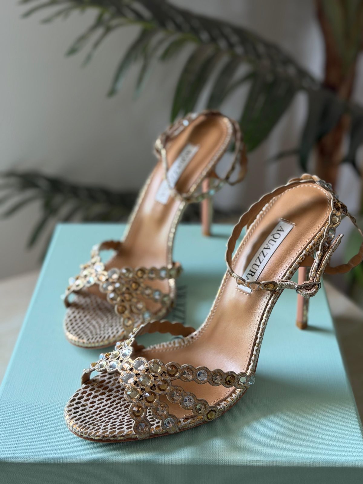 Beaded Ankle-Strap Sandals - Gold