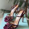 Beaded Ankle-Strap Sandals - Burgundy