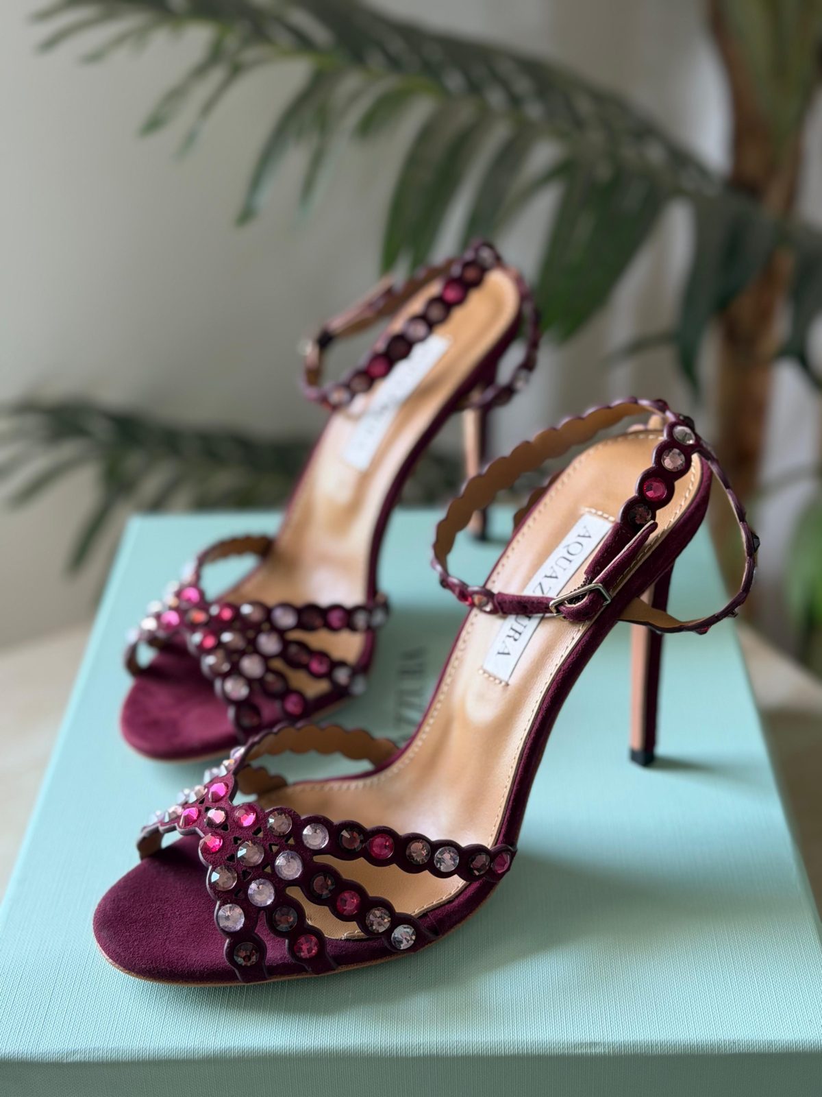 Beaded Ankle-Strap Sandals - Burgundy