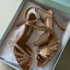 Beaded Ankle-Strap Sandals - Bronze
