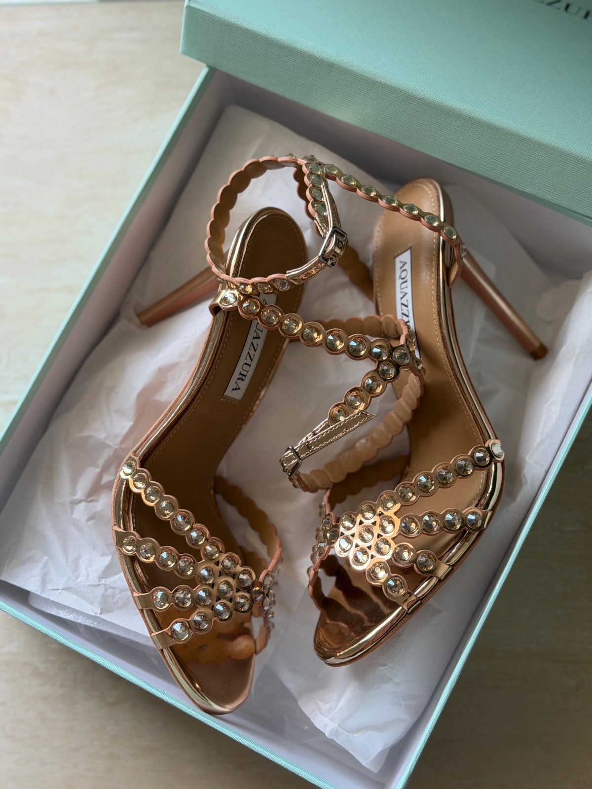 Beaded Ankle-Strap Sandals - Bronze