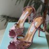 Beaded Ankle-Strap Sandals - Pink