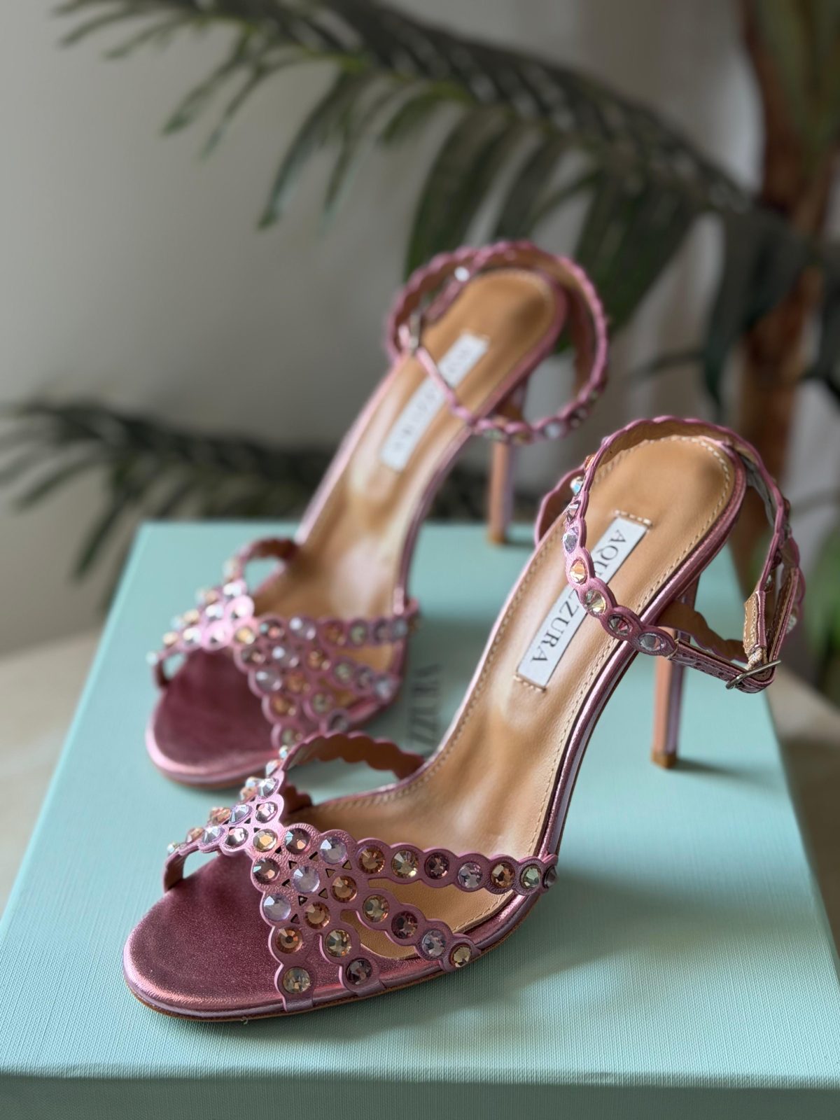 Beaded Ankle-Strap Sandals - Pink