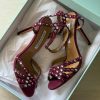 Beaded Ankle-Strap Sandals - Burgundy