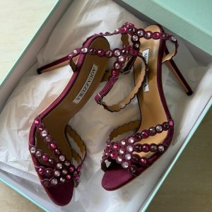Beaded Ankle-Strap Sandals - Burgundy