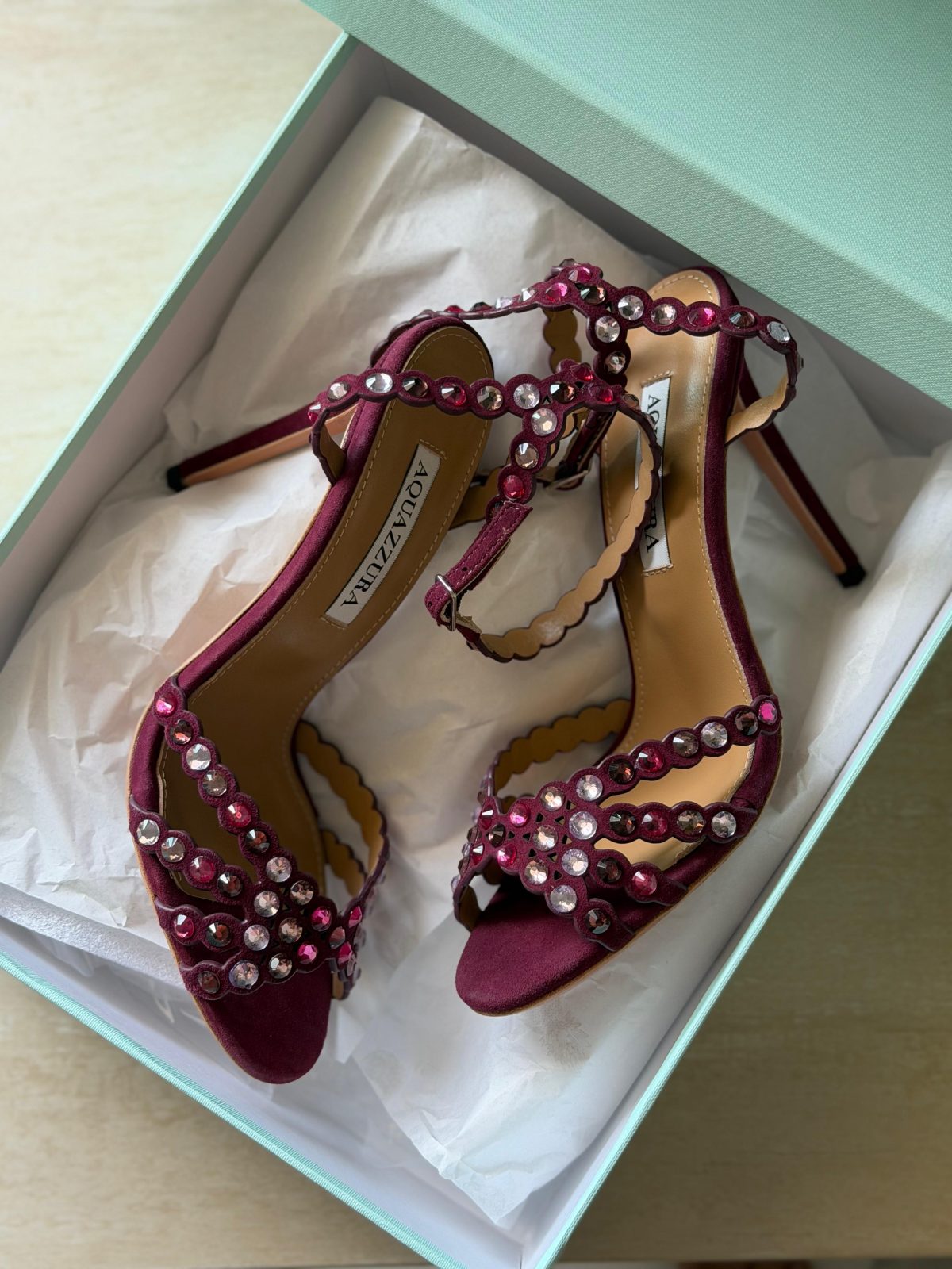 Beaded Ankle-Strap Sandals - Burgundy