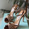 Beaded Ankle-Strap Sandals - Bronze