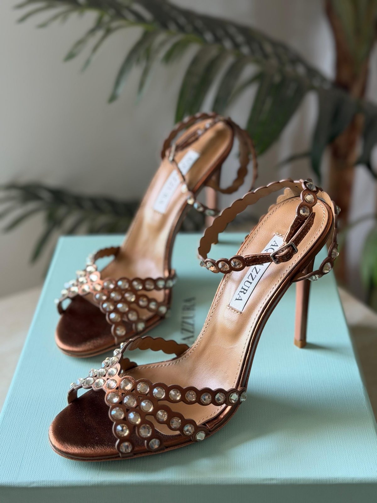 Beaded Ankle-Strap Sandals - Bronze