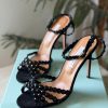 Beaded Ankle-Strap Sandals - Black
