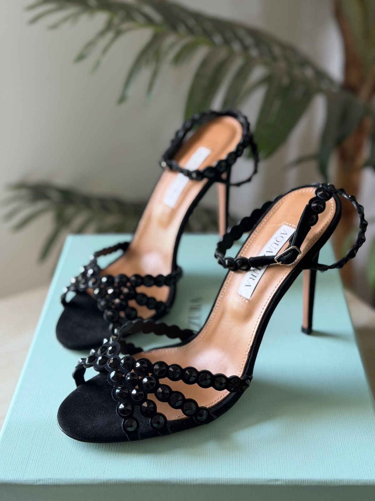 Beaded Ankle-Strap Sandals - Black