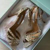 Beaded Ankle-Strap Sandals - Gold