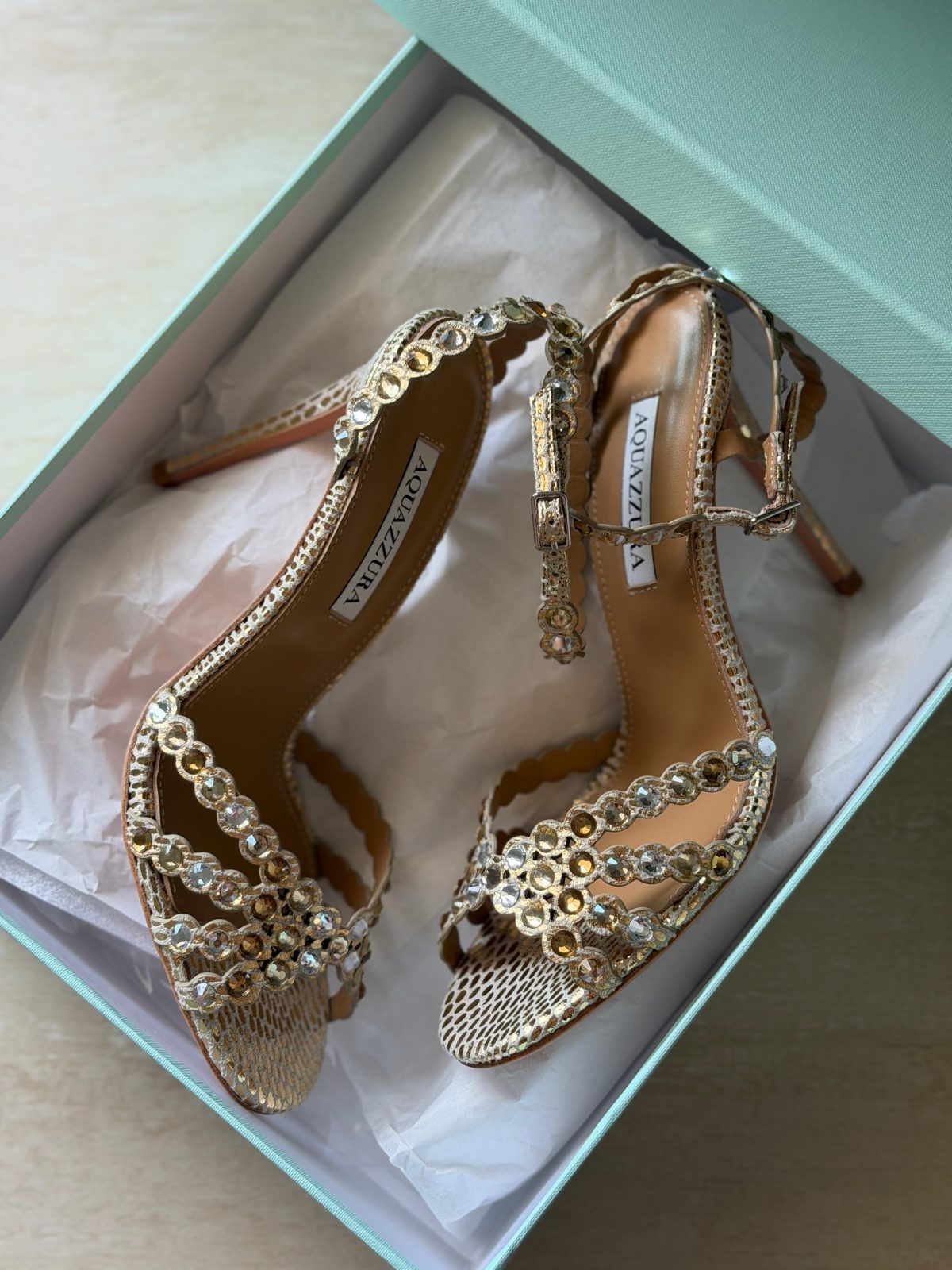 Beaded Ankle-Strap Sandals - Gold