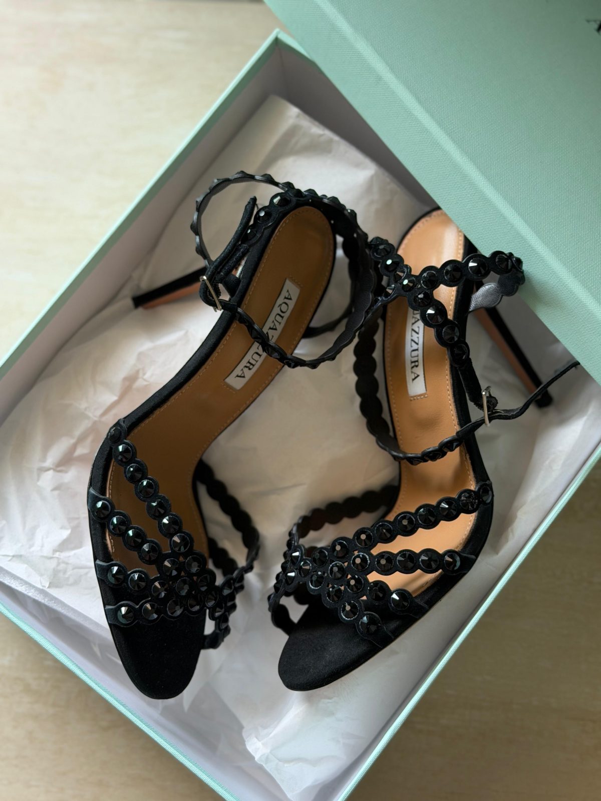 Beaded Ankle-Strap Sandals - Black