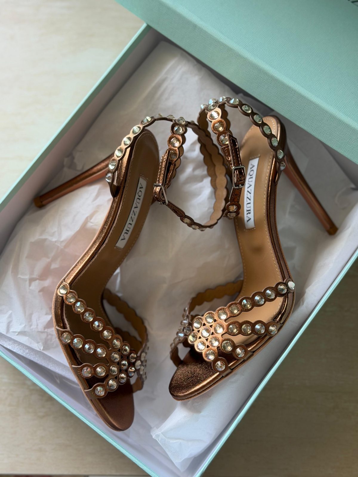 Beaded Ankle-Strap Sandals - Bronze