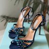 Beaded Ankle-Strap Sandals - Navy