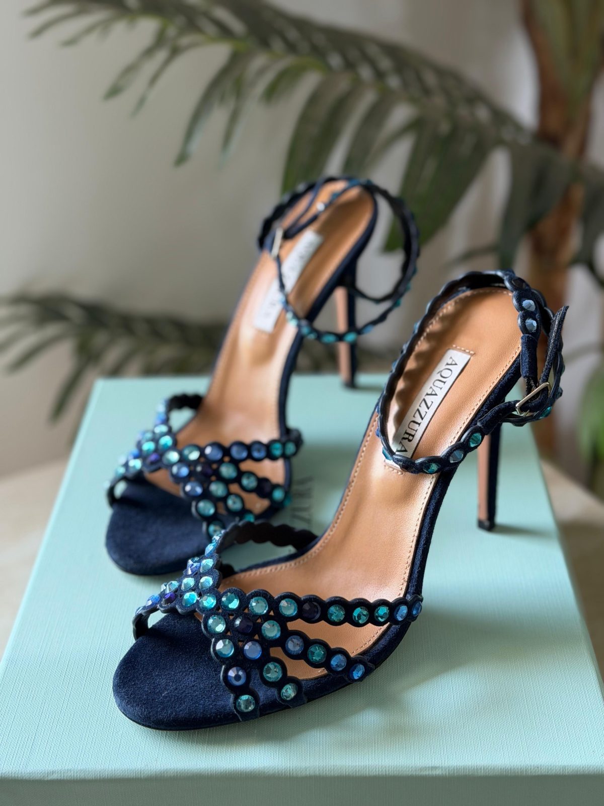 Beaded Ankle-Strap Sandals - Navy