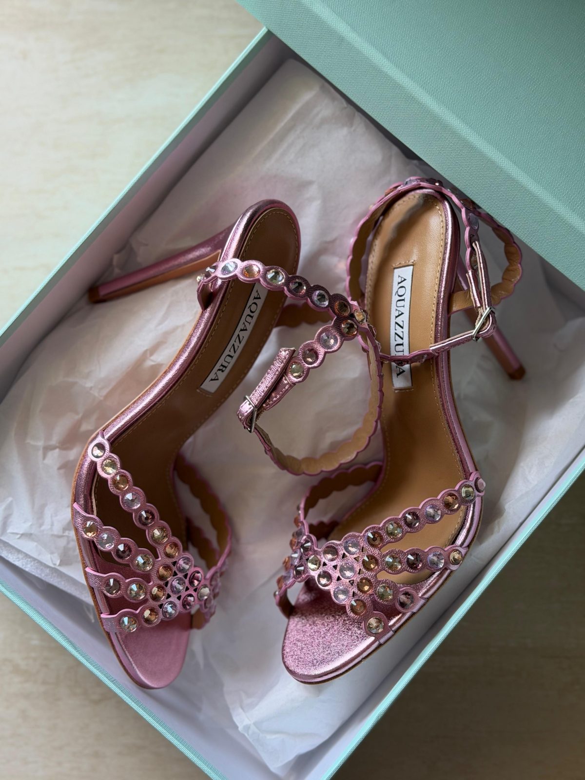 Beaded Ankle-Strap Sandals - Pink