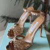 Beaded Ankle-Strap Sandals - Gold