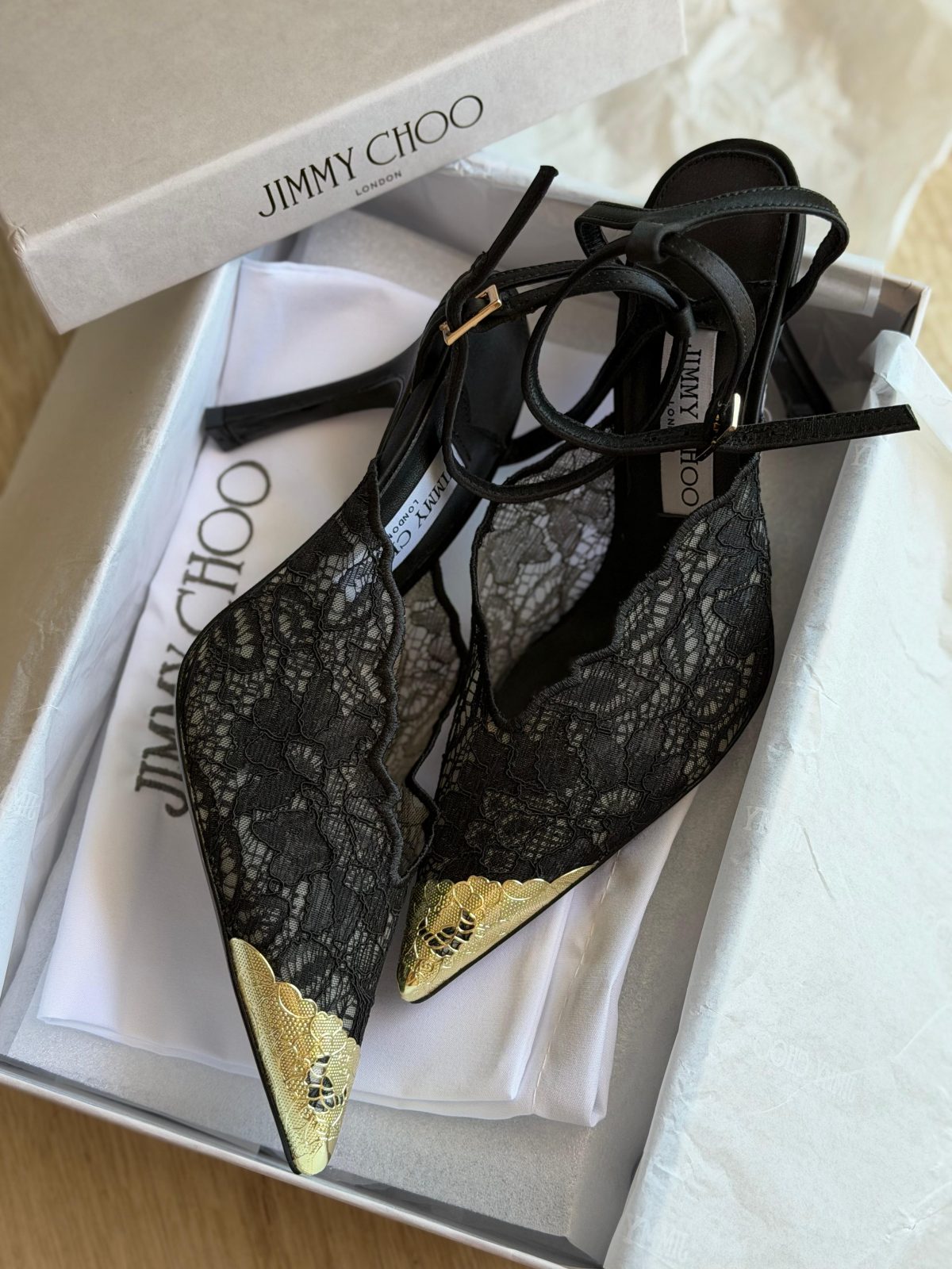 Lace Gold-Toe Heels - Black Lace Gold-Toe Heels - Black