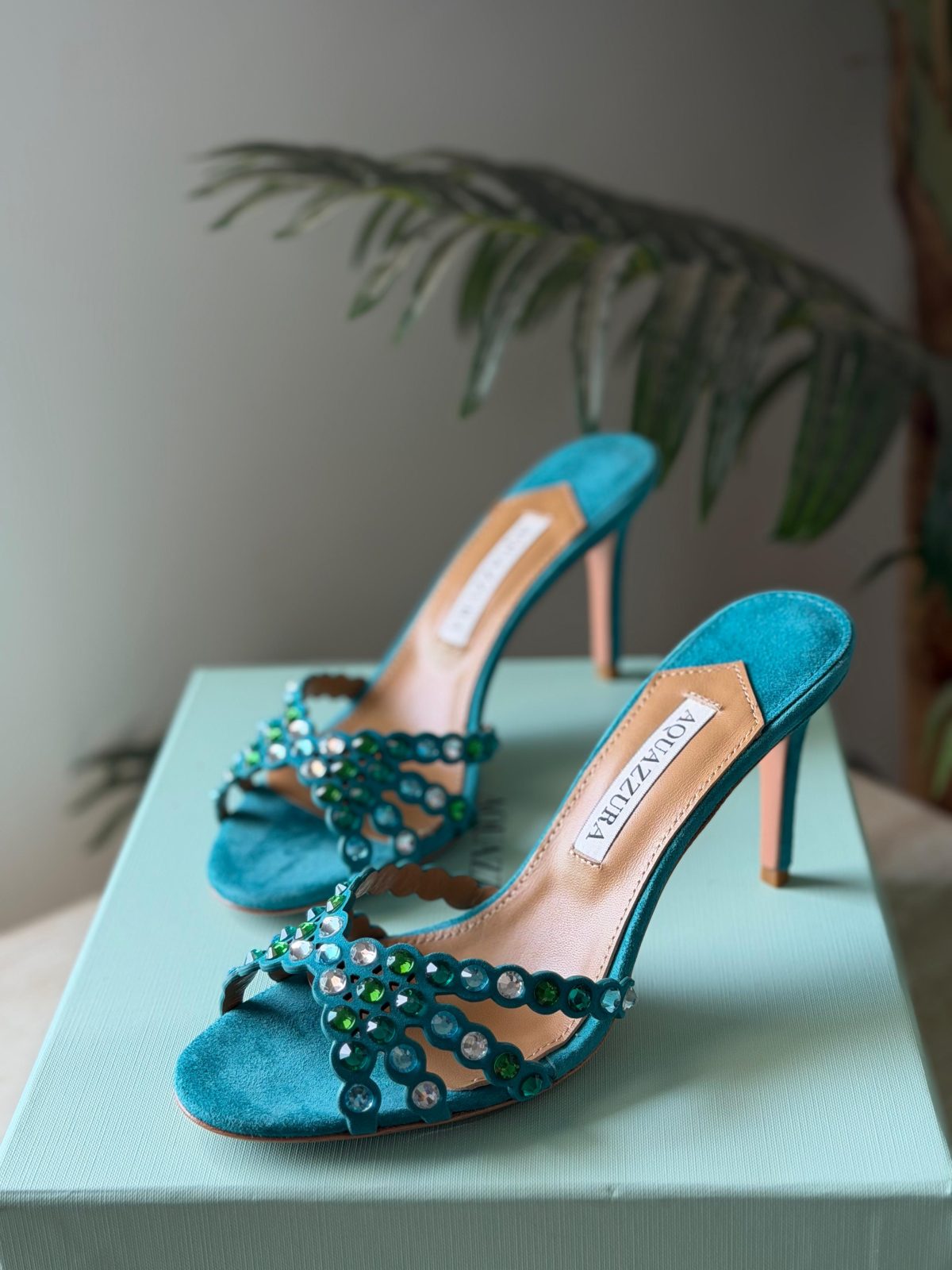 Beaded Slip-On Mules - Turquoise Beaded Slip-On Mules - Turquoise