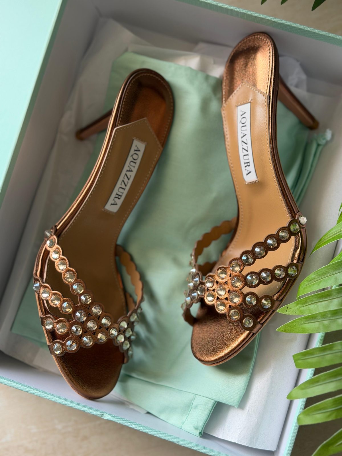 Beaded Slip-On Mules - Bronze Beaded Slip-On Mules - Bronze