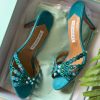 Beaded Slip-On Mules - Turquoise Beaded Slip-On Mules - Turquoise