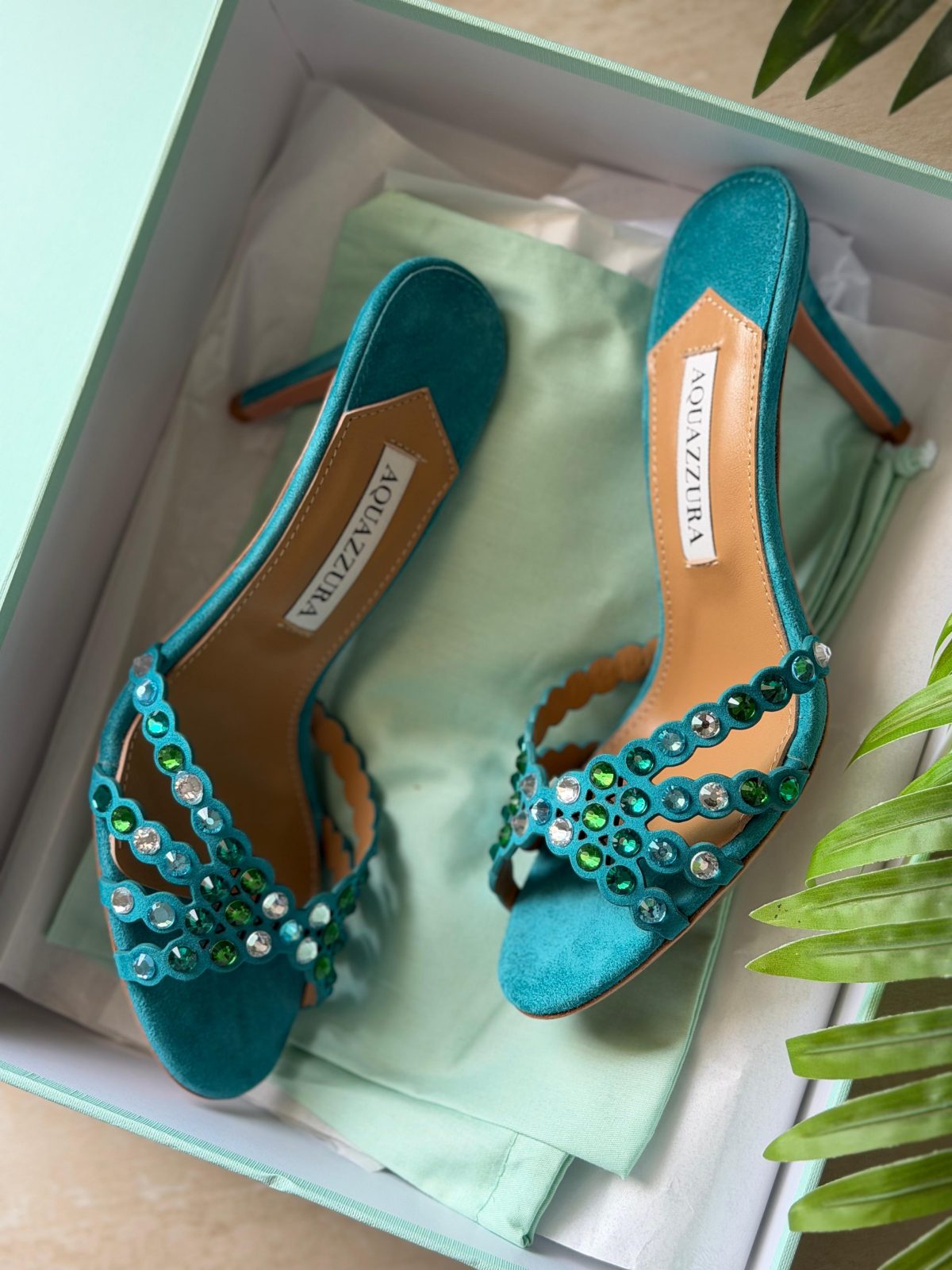 Beaded Slip-On Mules - Turquoise Beaded Slip-On Mules - Turquoise