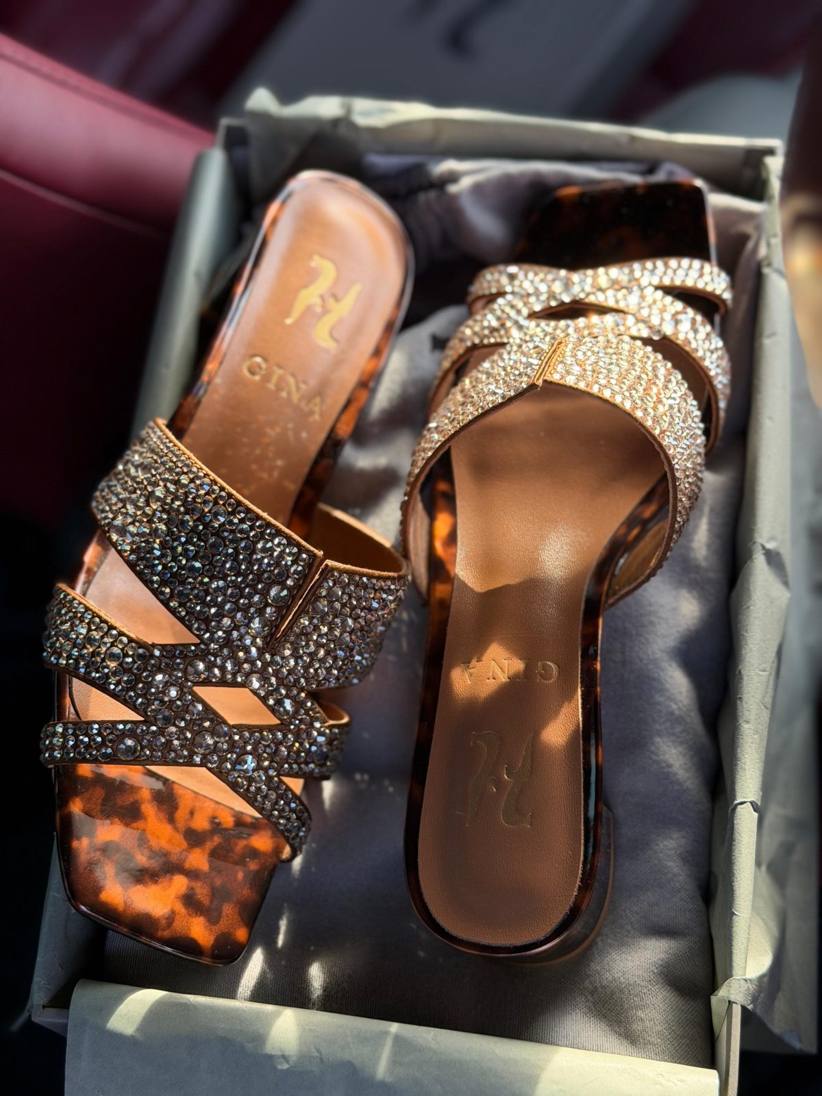 Crystal Buckle Slides - Tortoiseshell