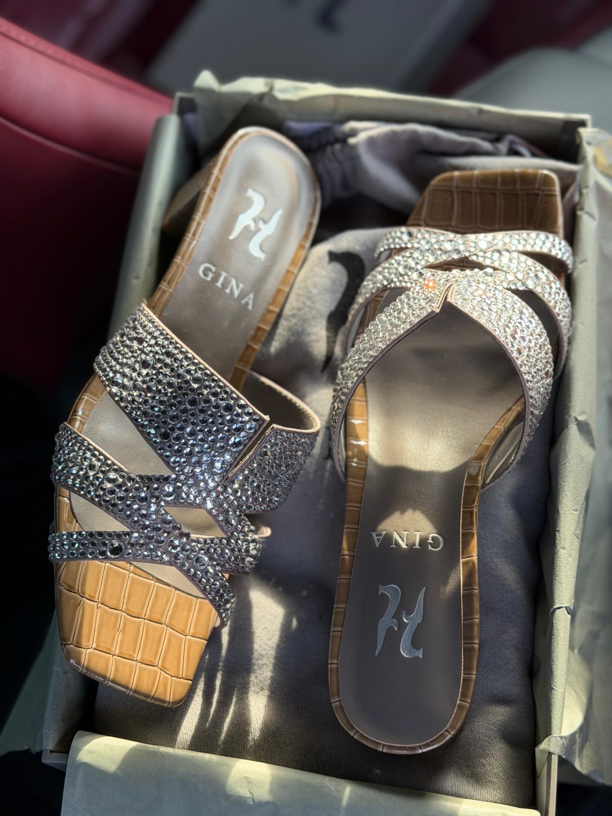 Crystal Buckle Slides - Grey