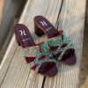 Crystal Buckle Slides - Burgundy