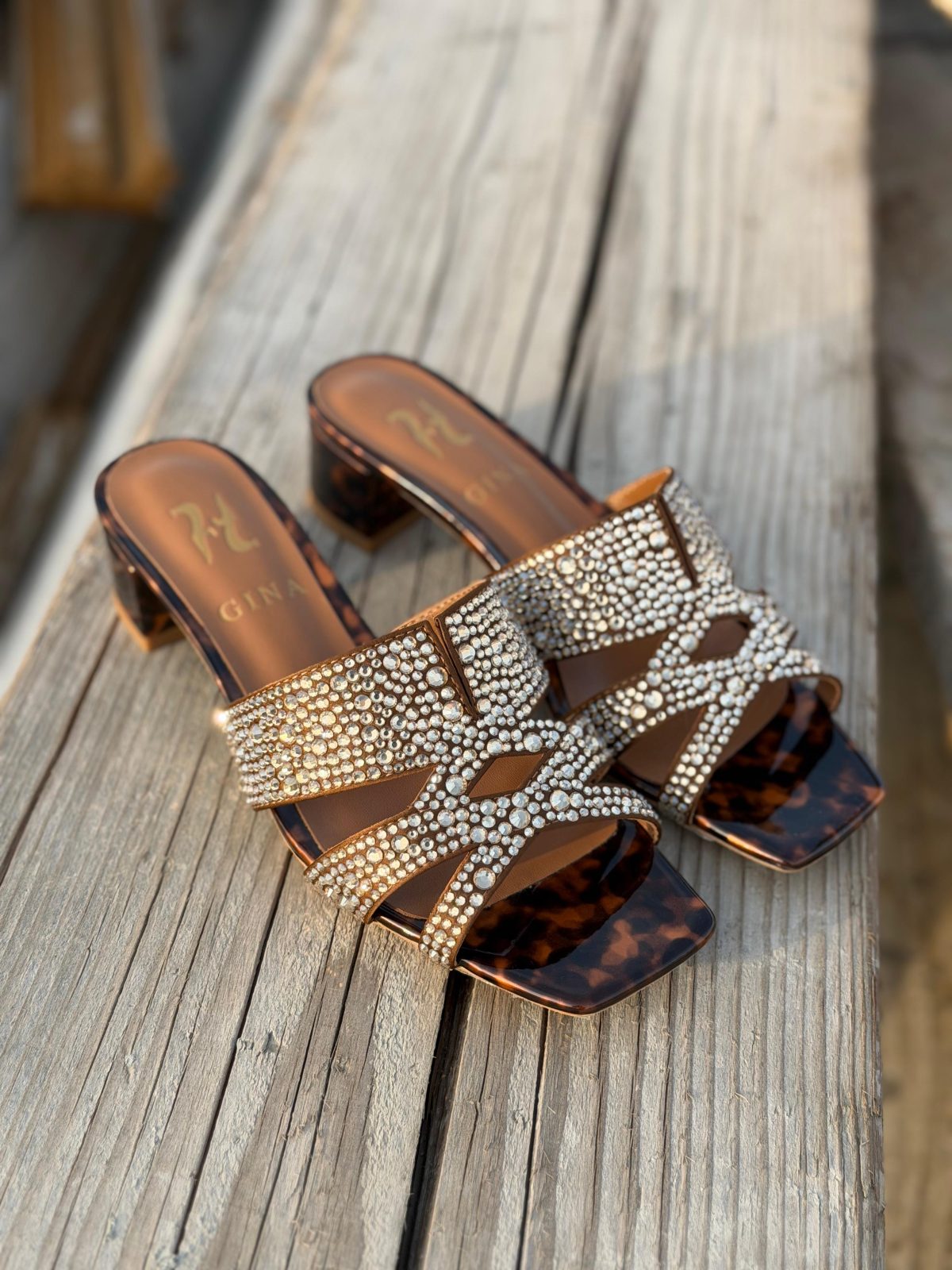 Crystal Buckle Slides - Tortoiseshell