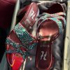 Crystal Buckle Slides - Burgundy