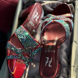 Crystal Buckle Slides - Burgundy